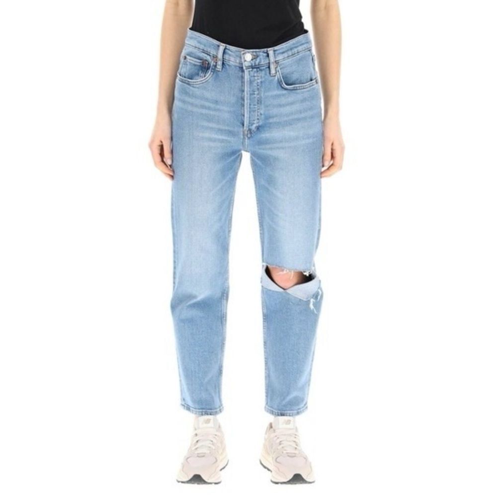 Re/Done 70s Stove Pipe Distressed Denim Jeans Size 26 Rodeo Indigo Button-Fly